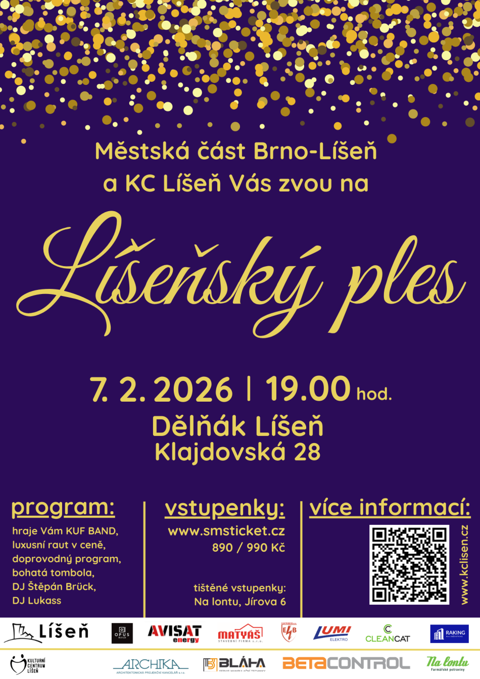 Stali jsme se partnerem Líšeňského plesu 2026